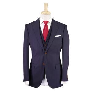 Paul Stuart Navy Blue w/ Red Pinstripe 3-Piece Wool 2-Btn Suit 36R